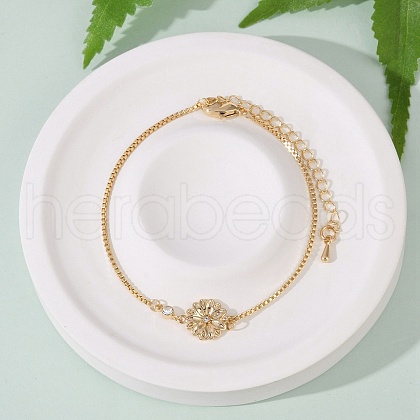 Brass Micro Pave Cubic Zirconia Birthday Flower Link Bracelets BJEW-U031-01G-04-1