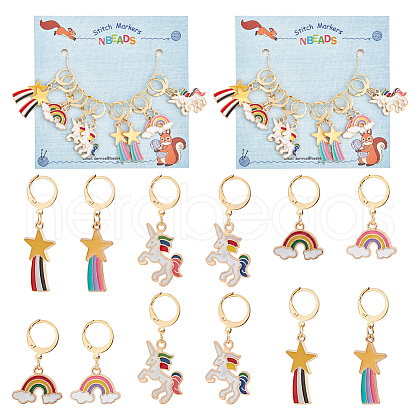 Alloy Enamel Meteor &   Rainbow & Unicorn Pendant Locking Stitch Markers HJEW-AB00050-1