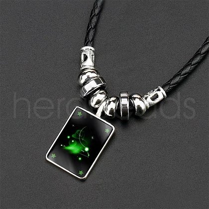 Alloy & Glass & Imitation Leather Cord Pendant Necklaces WGFA685-06-1