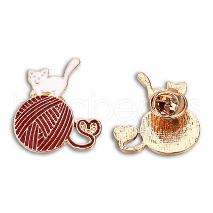 Cat with Yarn Ball Enamel Pin JEWB-N007-221-1