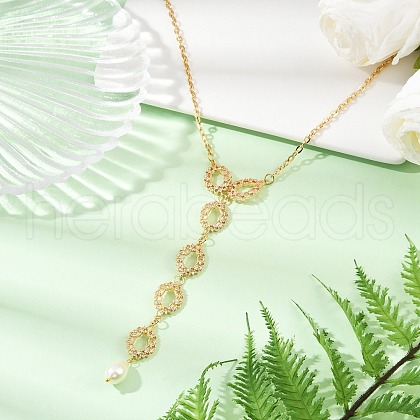 Brass Micro Pave Clear Cubic Zirconia Oval Link Chain Y Necklaces NJEW-JN05316-1