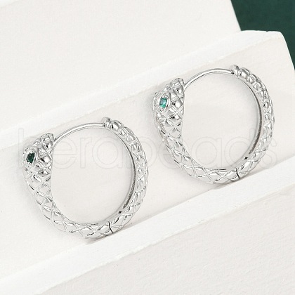 Brass Green Cubic Zirconia Hoop Earrings EJEW-Q016-12P-1