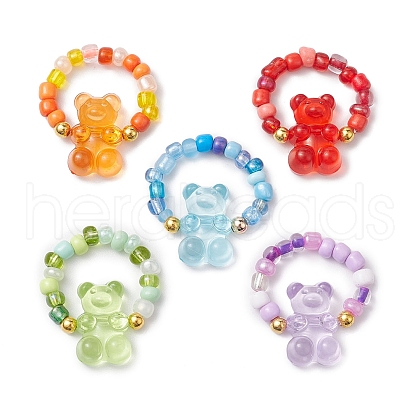 5Pcs Glass Seed Beads Stretch Rings RJEW-JR00789-S-1