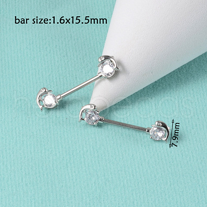 304 Stainless Steel Clear Cubic Zirconia Nipple Rings WG32E94-11-1