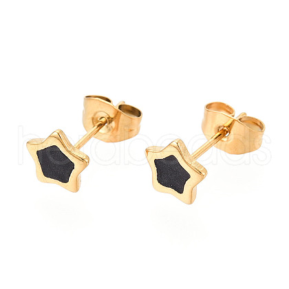 304 Stainless Steel Enamel Star Stud Earrings EJEW-T047-31G-A-1