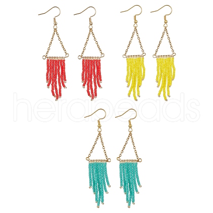 Triangle Tassel Glass Seed Braided Dangle Earrings EJEW-MZ00109-1