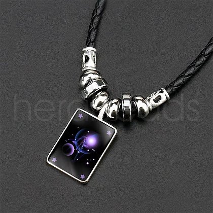 Alloy & Glass & Imitation Leather Cord Pendant Necklaces WGFA685-04-1