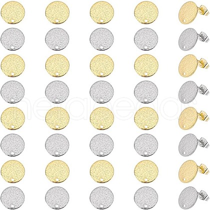 Unicraftale 40Pcs 2 Colors 201 Stainless Steel Flat Round Stud Earring Findings STAS-UN0060-71-1