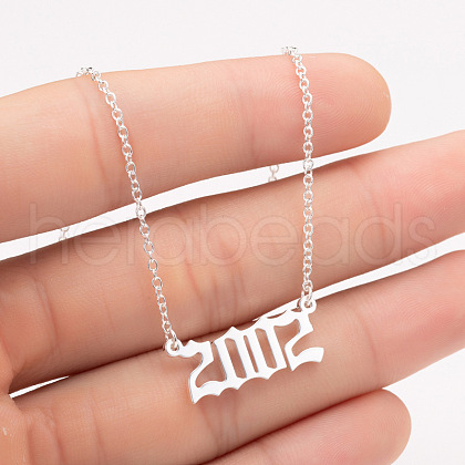 2002 Birth Year Number 201 Stainless Steel Pendant Cable Chain Necklaces FS-WGB5F08-33-1