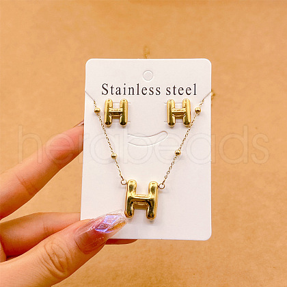 304 Stainless Steel Pendant Necklaces & Stud Earrings Sets FS-WGEB5F1-08-1