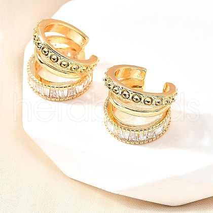 Brass Micro Pave Clear Cubic Zirconia Cuff Earrings EJEW-F370-06G-1