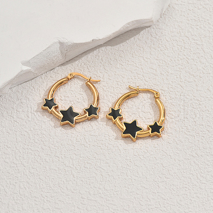 Stylish Stainless Steel Star Hoop Earrings SL4993-1