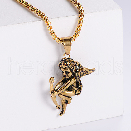 Vintage Fashion Men's Angel Stainless Steel Pendant Necklaces HP6626-2-1