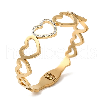 Stainless Steel Crystal Rhinestone Hollow Heart Hinged Bangles for Women BJEW-G719-19G-1
