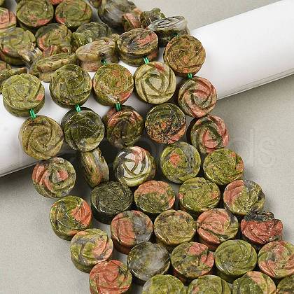 Natural Unakite Carved Beads Strands G-B088-A02-01-1