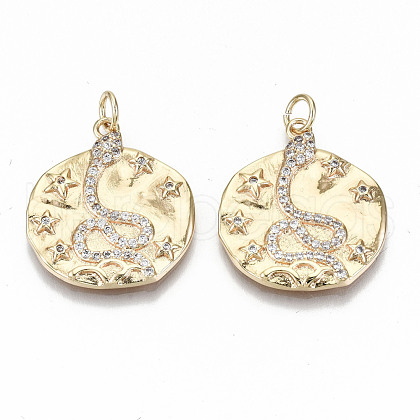 Hammered Brass Micro Pave Clear Cubic Zirconia Pendants KK-T062-28G-NF-1
