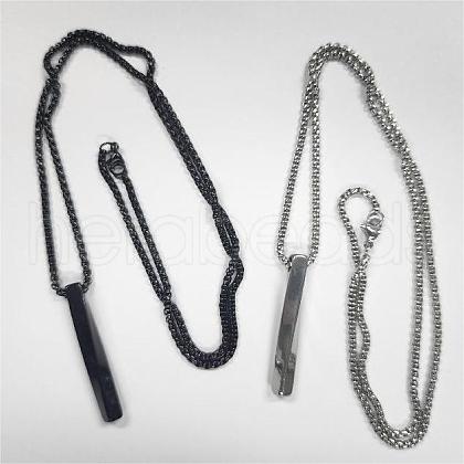 2Pcs 2 Color Stainless Steel Simple Twist Rectangle Pendant Necklaces Set JN1124A-1