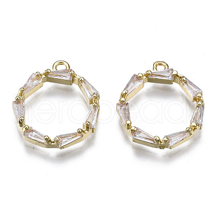 Brass Inlaid Clear Cubic Zirconia Pendants ZIRC-S069-016G-1