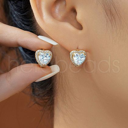 Fashionable Brass Clear Cubic Zirconia Heart Hoop Earrings JH8466-1-1