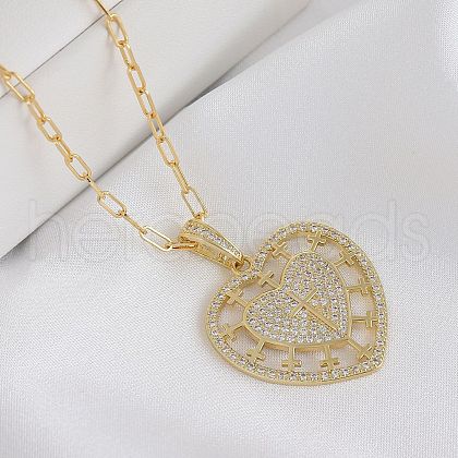 Brass Micro Pave Clear Cubic Zirconia Pendant Necklaces for Women FS-WG8D67C-01-1