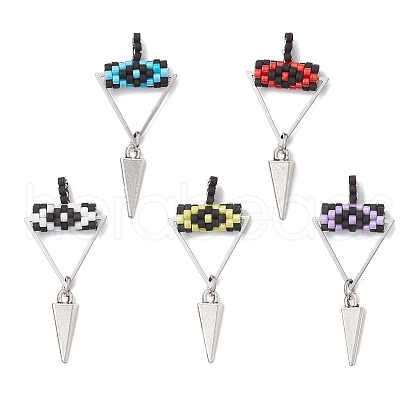 Cylinder Seed Beaded Eye Pendants PALLOY-MZ00650-1