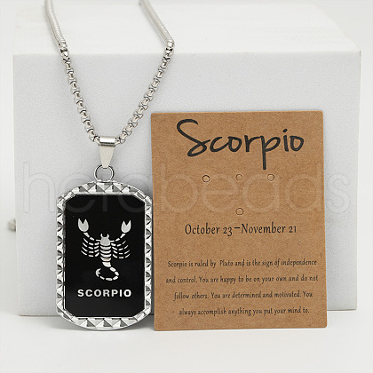 Rectangle with Twelve Constellations Pattern Alloy Pendant Necklaces WGEC014-08-1