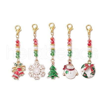 5Pcs 5 Styles Christmas Alloy Enamel Pandant Decorations HJEW-JM01948-1