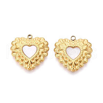 304 Stainless Steel Pave Natural White Shell Pendants STAS-N109-203G-1