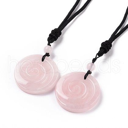 Adjustable Natural Rose Quartz Vortex Pendant Necklace with Nylon Cord for Women NJEW-L171-05E-1