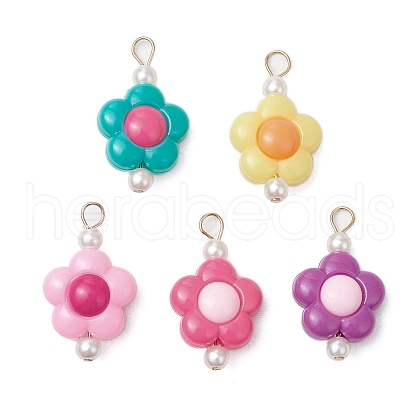 Two Tone Opaque Acrylic Beads with 304 Stainless Steel Flat Head Pins Pendants PALLOY-JF03483-01-1