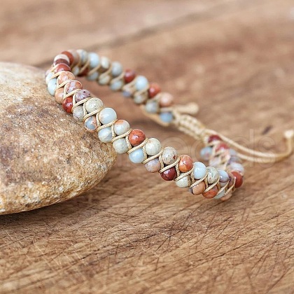 Natural Shoushan Stone Round Beaded Braided Bead Bracelets WGA4FF5-05-1