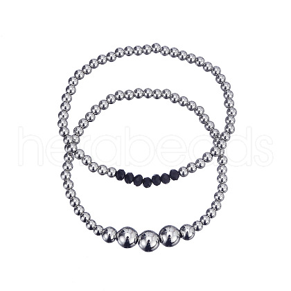 Stainless Steel Round Beaded Stretch Bracelets for Women Men KU2841-5-1
