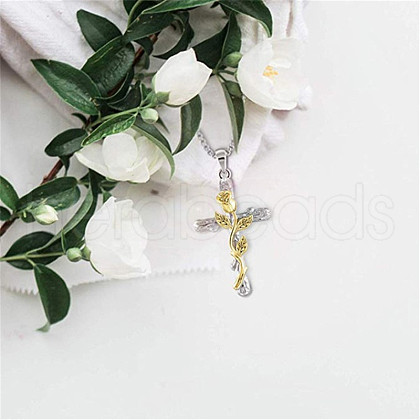 Cross & Leaf Alloy Pendant Necklaces FS-WG2F207-01-1
