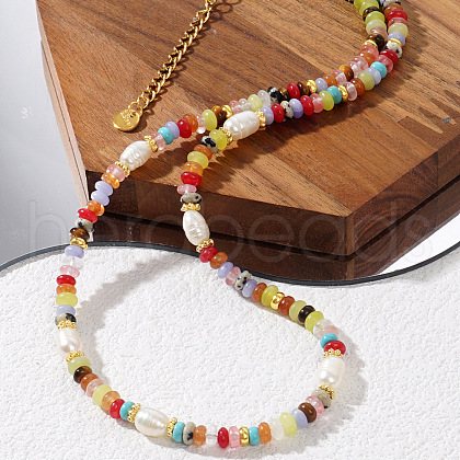 Vintage Natural Pearl & Natural Mixed Stone Rondelle Beaded Necklaces Bohemian Style Unique High-end Jewelry DO7175-1