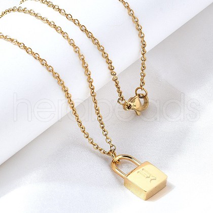 304 Stainless Steel Rolo Chain Pendant Necklaces NJEW-S444-01G-25-1