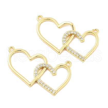 Brass Micro Pave Clear Cubic Zirconia Interlocking Double Heart Pendants KK-M325-12G-1