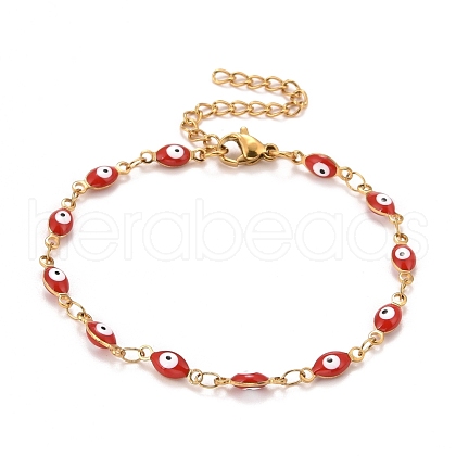 Enamel Horse Eye Link Chains Bracelet BJEW-P271-05G-02-1