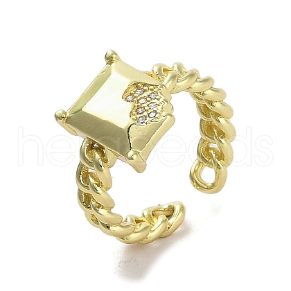 Brass Pave Cubic Zirconia Open Cuff Rings RJEW-M170-14G-1