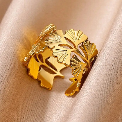 304 Stainless Steel Adjustable Open Cuff Rings for Women RJEW-U060-03E-G-1