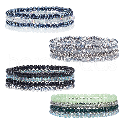 ANATTASOUL 4 Sets 4 Color Sparkling Glass Beaded Stretch Bracelets Set BJEW-AN0001-67-1