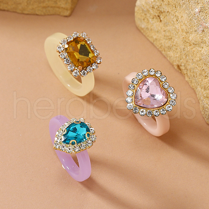 Fashionable Rhinestone Rectangle Heart Teardrop Finger Rings Sets for Women DW4272-1