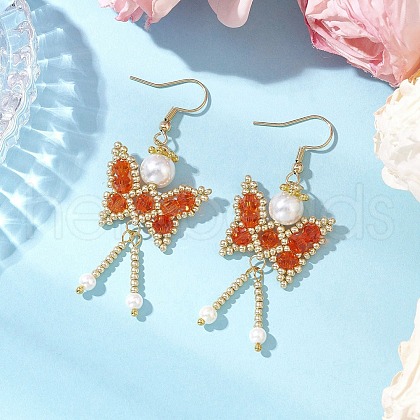 Butterfly Faceted Bicone Glass Beads Snowflake Dangle Earrings EJEW-MZ00429-02-1