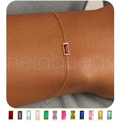 January Birthstone Brass Pave Cubic Zirconia Rectangle Link Bracelets WG17BBA-01-1