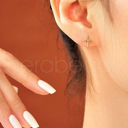Stainless Steel Clear Cubic Zirconia Sword with Wing Stud Earrings AE8260-3-1