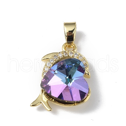 Real 18K Gold Plated Rack Plating Brass Micro Pave Clear Cubic Zirconia Pendants KK-C015-22G-12-1