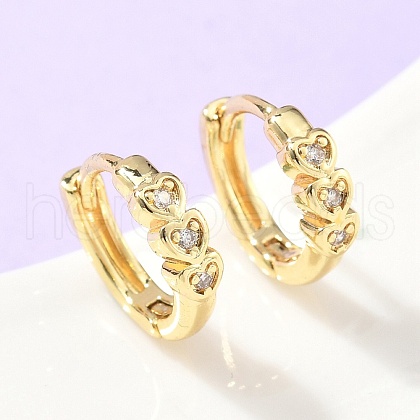 Heart Brass Micro Pave Clear Cubic Zirconia Hoop Earrings EJEW-Z102-29G-1
