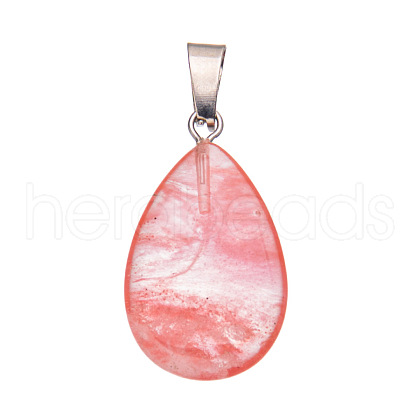 Synthetic Cherry Quartz Glass Pendants PW-WGF34F4-04-1