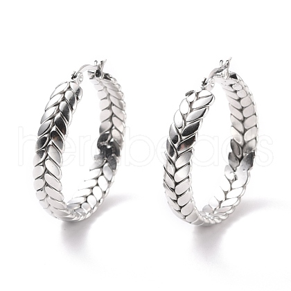 201 Stainless Steel Leaf Wrap Hoop Earrings with 304 Stainless Steel Pin for Women EJEW-F280-26B-P-1