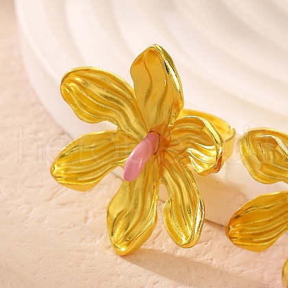 Adjustable Alloy Flower Finger Rings for Women RJEW-B124-01B-1