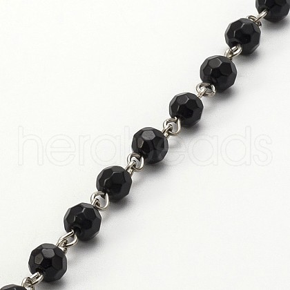 Handmade Faceted Round Glass Beads Chains for Necklaces Bracelets Making X-AJEW-JB00084-02-1